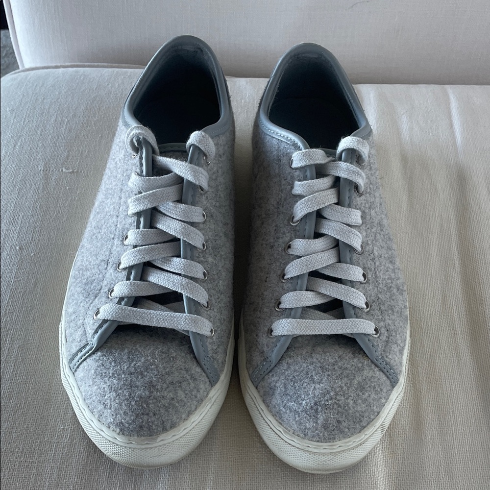 Gray Men's Wool with Leather Trim Sneakers
